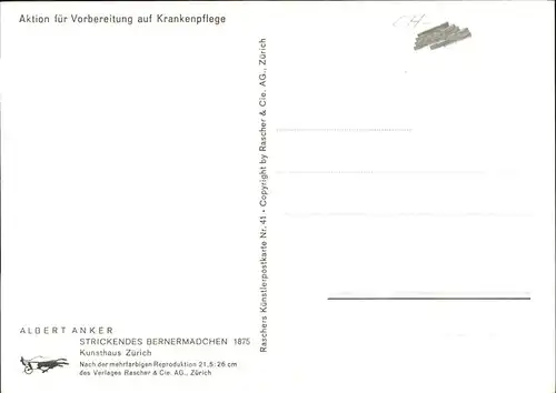 Anker Albert Nr. 41 stricken Maedchen Bern Kat. Kuenstlerkarte