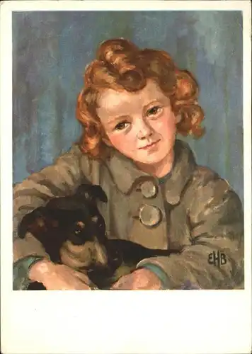 Kuenstlerkarte E. Hoppeler Zwei Gespielen Hund Kat. Kuenstlerkarte