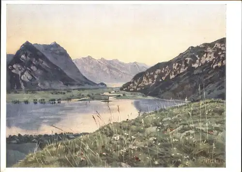 Hodler Ferdinand Nr. 80 Landschaft am Thunersee Kat. Kuenstlerkarte