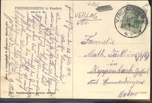 Verlag Oelgaertner Nr. 1224 Friedrichsheim b. Kandern Kat. Verlage