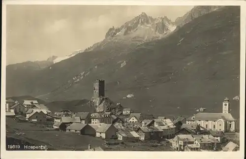 Hospental Ortsblick mit Alpenpanorama Kat. Hospental