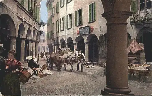 Lugano TI Strassenpartie Ochsenfuhrwerk Kat. Lugano