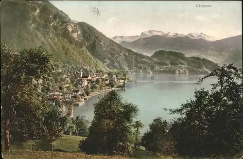 Vitznau Ortsblick mit See und Alpen Kat. Vitznau