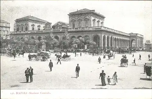 Napoli Neapel Stazione Centrale Bahnhof Pferdekutsche Kat. Napoli