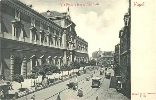 Napoli Neapel Via Foria e Museo Nazionale Strassenbahn Pferdefuhrwerk Kat. Napoli