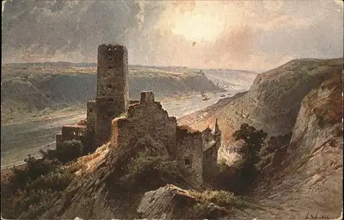 Kaub Burg Ruine Gutenfels Kuenstlerkarte Kat. Kaub