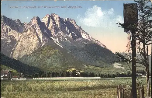 Garmisch-Partenkirchen Blick zum Waxenstein und Zugspitze Wettersteingebirge Feldpost / Garmisch-Partenkirchen /Garmisch-Partenkirchen LKR