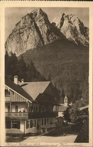 Grainau Hotel Hoellentalklamm mit Waxenstein Wettersteingebirge Kat. Grainau