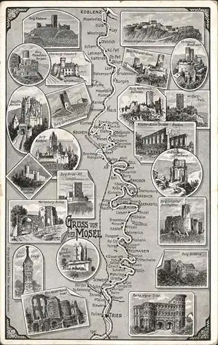 Koblenz Coblenz Das schoene Moselland uebersichtskarte von Koblenz bis Trier Burgen Kat. Koblenz