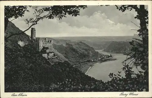 St Goarshausen Burg Maus mit Blick auf den Rhein Kat. Sankt Goarshausen