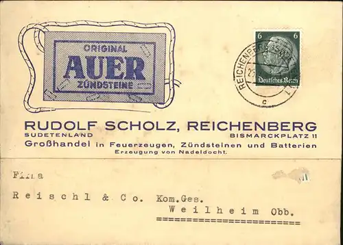 Reichenberg Liberec Nordboehmen Auer Zuendsteine Rudolf Scholz Bestellkarte / Liberec /