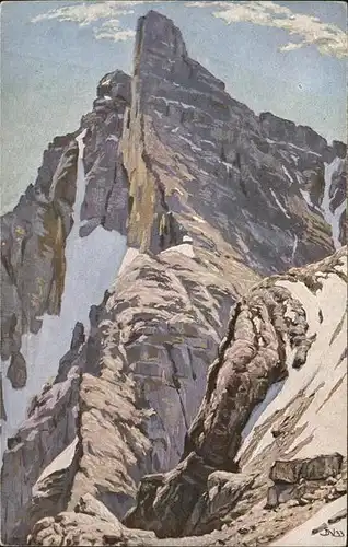 Scharnitz Kaltwasserkarspitze im Karwendel Kuenstlerkarte nach einem Original von Sigfrid Neumann Kat. Scharnitz