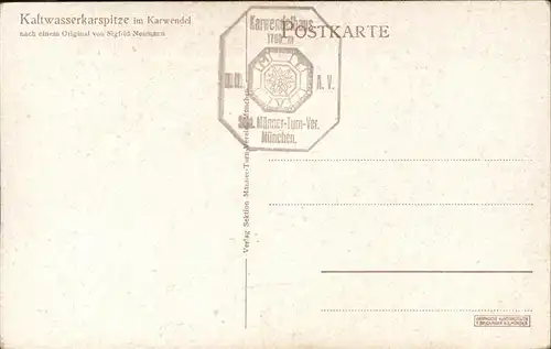 Scharnitz Kaltwasserkarspitze im Karwendel Kuenstlerkarte nach einem Original von Sigfrid Neumann Kat. Scharnitz