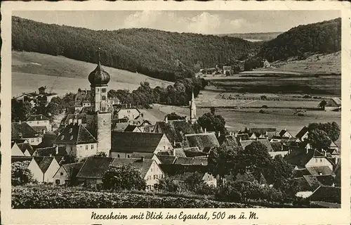 Neresheim Ortsansicht mit Kirche Blick ins Egautal Kat. Neresheim
