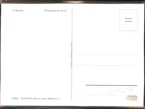 Stade Niederelbe Windmuehle Kuenstlerkarte E. Mercker / Stade /Stade LKR