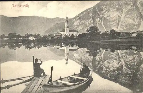 Nassereith Ortsansicht vom See Kirche Boot Kat. Nassereith