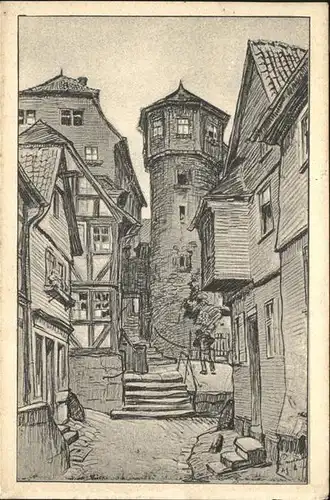 Lauterbach Ankerturm Kuenstlerkarte nach Zeichnung von Landgrebe Kat. Lauterbach (Hessen)