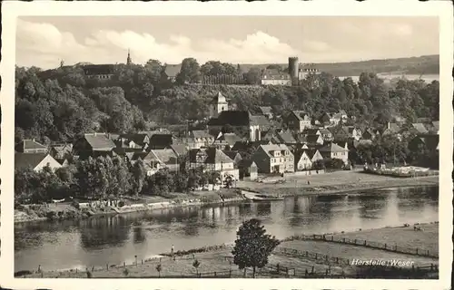 Herstelle Weser Teilansicht mit Burg Kat. Beverungen