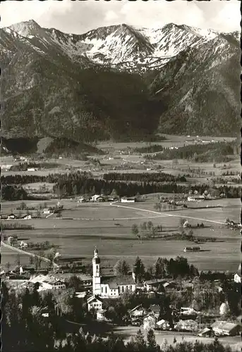 Elbach Miesbach Panorama Kirche Alpen Kat. Fischbachau