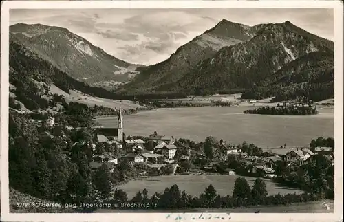 Schliersee gegen Jaegerkamp und Brecherspitz Kat. Schliersee