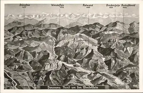 Wendelstein Berg Panoramakarte rund um den Wendelstein Kat. Bayrischzell