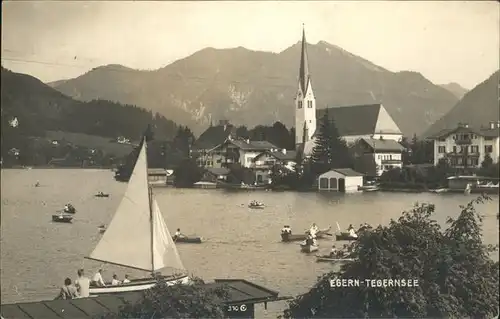 Egern Segelpartie am Tegernsee mit Kirche Kat. Rottach Egern