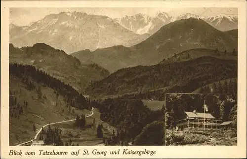 Oberaudorf Blick vom Tatzelwurm auf St Georg und Kaisergebirge Kat. Oberaudorf