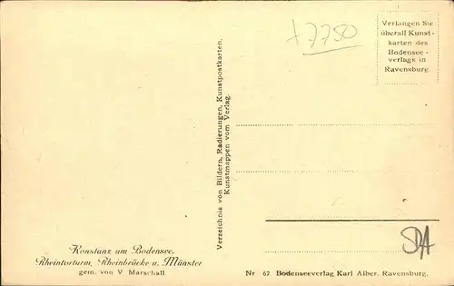 Kuenstlerkarte Konstanz am Bodensee Rheintorturm Rheinbruecke  Kat. Kuenstlerkarte