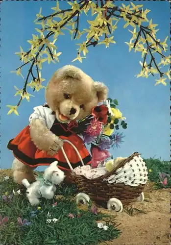 Teddy Teddybaer Teddy bear Kinderwagen Hund Blumen Kat. Kinderspielzeug