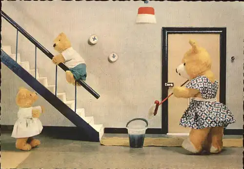 Teddy Teddybaer Teddy bear Hausarbeit Treppenreinigung Kat. Kinderspielzeug