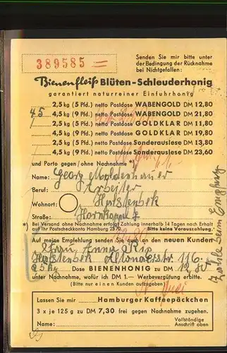 Postbote Brieftraeger Honighaus Bienenfleiss Hans Kogel Niendorf  / Post /