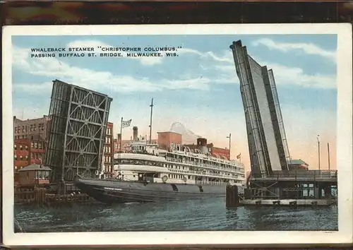 Dampfer Binnenschifffahrt Whaleback Steamer Christopher Columbus Buffalo St. Bridge Milwaukee Kat. Schiffe