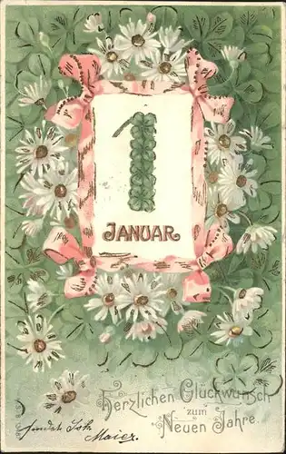Datumskarte Blumen Neujahr Kat. Besonderheiten