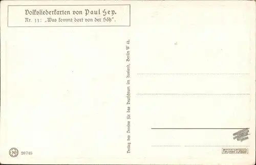 Hey Paul Nr. 33 Volksliederkarte Was kommt dort von der Hoeh Kat. Kuenstlerkarte