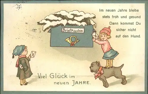 Briefkasten Neujahr Hund Kinder Kat. Post