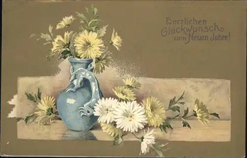 Blumen Neujahr Litho Kat. Pflanzen