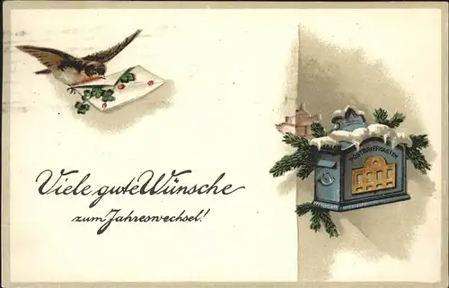 Briefkasten Neujahr Vogel Brief Kleeblaetter Kat. Post