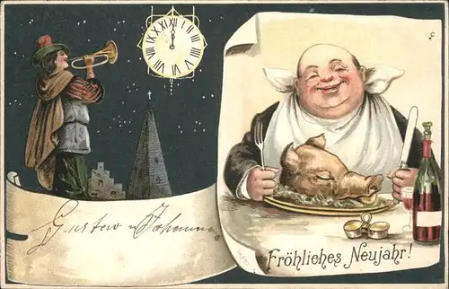 Trompeter Scheffel Uhr Schwein Wein Neujahr Kat. Maerchen und Sagen