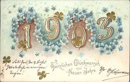 Jahreszahl Blumen Neujahr Litho Kat. Greetings Neujahr