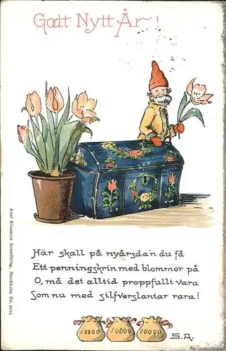 Zwerge Neujahr Tulpen Stockholm Kat. Maerchen und Sagen