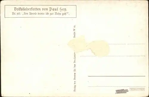 Hey Paul Nr. 98 Volksliederkarte Am Abend bevor ich zur Ruhe geh Kat. Kuenstlerkarte