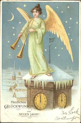 Engel Uhr Neujahr Trompeten Kat. Religion