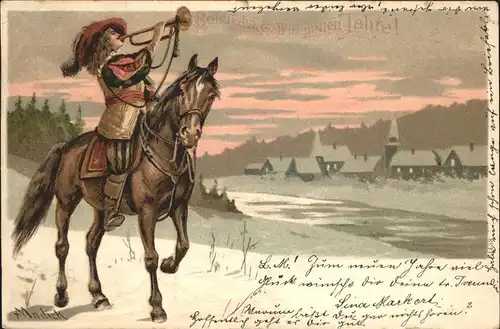Trompeter Scheffel Neujahr Pferd Kuenstlerkarte Mailick Kat. Maerchen und Sagen