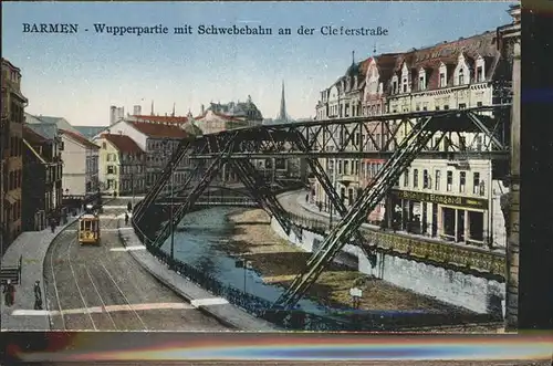 Barmen Wuppertal Schwebebahn Cleferstrasse Wupper Strassenbahn Kat. Wuppertal