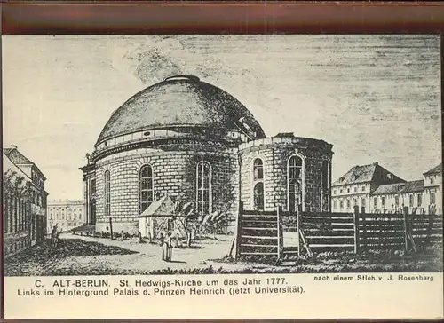 Berlin St. Hedwigs Kirche 1777 Hintergrund Palais Prinzen Heinrich Kat. Berlin