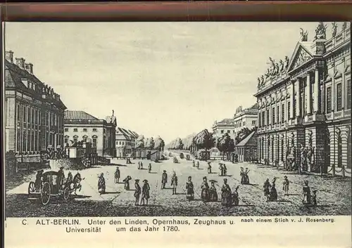 Berlin Unter den Linden Stich J. Rosenberg Kuenstlerkarte Opernhaus Kat. Berlin