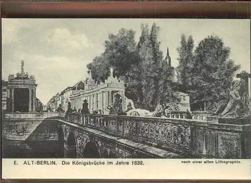 Berlin Koenigsbruecke 1832 Lithographie Kat. Berlin