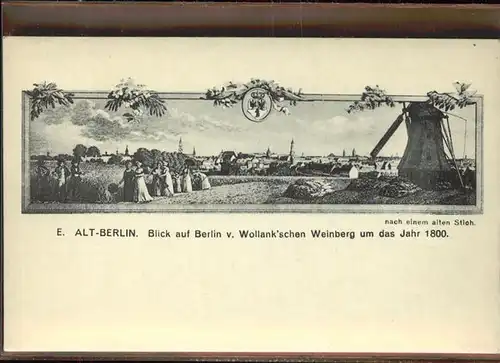 Berlin Wllankschen Weinberg 1800 alter Stich Kat. Berlin