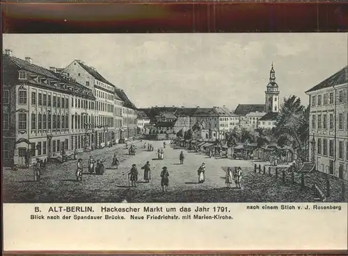 Berlin Stich J. Rosenberg Kuenstlerkarte Hackescher Markt 1791 Kat. Berlin