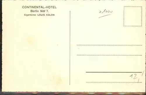 Berlin Cntinental Hotel Zeichnung Kat. Berlin